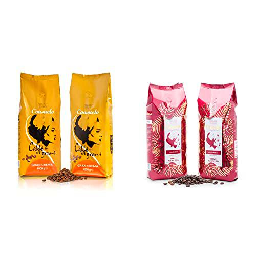 Café de Colombia en grano Consuelo, 2 paquetes de 1 kg &amp; Gran Crema Café en grano italiano, 2 x 1kg