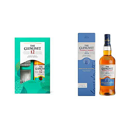 The Glenlivet 12 años Whisky Escocés de Malta Premium con 2 vasos de regalo