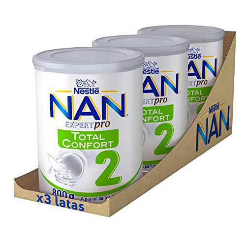 NAN Confort 2 LR Leche en Polvo para Bebés, 3 x 800g