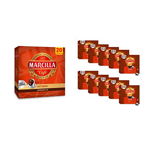 Marcilla Café Intenso - 200 cápsulas compatibles con máquinas Nespresso*® (10 paquetes de 20 unidades) &amp; Saimaza Café Fuerte Espresso 9