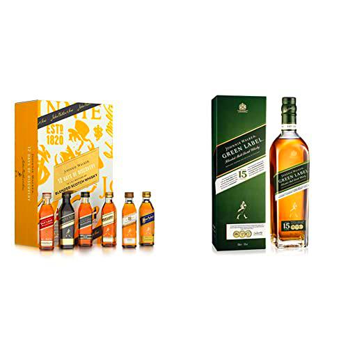 Johnnie Walker Kit de Degustación 12x5cl + Green Label Whisky Escocés Blended, 700 ml