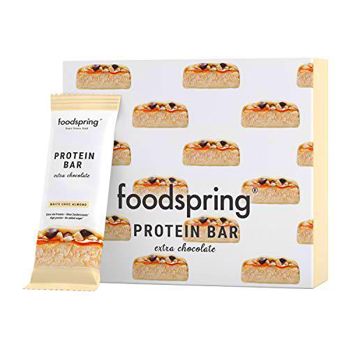 foodspring Barritas De Proteína Extra Choco, Chocolate Blanco y Almendras