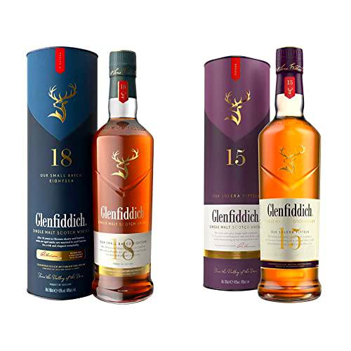 Glenfiddich - Whisky de malta 18 años &amp; Whisky premium de malta escocés 15 años