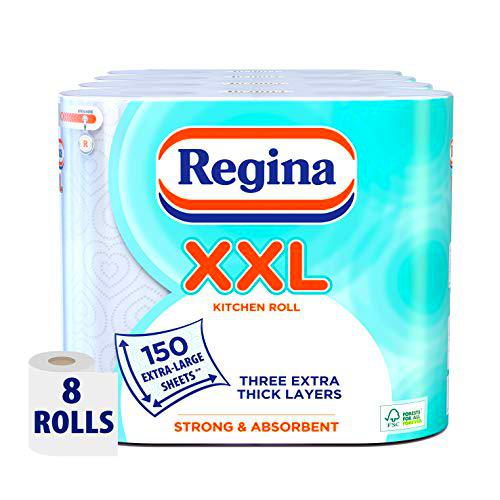 Regina - Rollo de cocina (tamaño XXL, 8 rollos), 600 hojas extra grandes