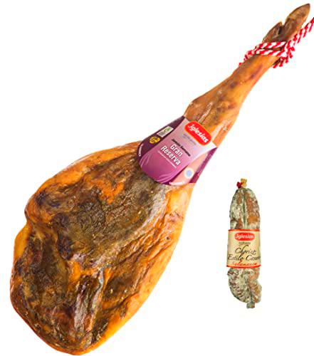 IGLESIAS - Lote Jamón Serrano gran Reserva +14 Meses de Curación + Chorizo Casero sin Aditivos de 400g de Regalo