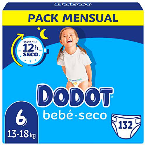 Dodot Pañales Bebé-Seco Talla 6 (+13 kg), 132 Pañales con Protección Antifugas