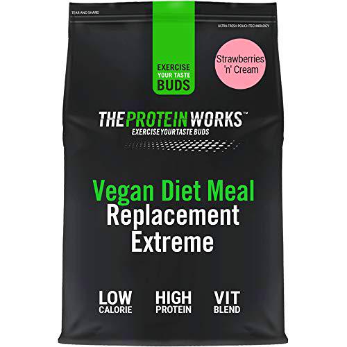 Sustitutivo de Comida Dietético Vegano Extreme | Batido bajo en calorías para perder peso | Vitaminas &amp; minerales esenciales | THE PROTEIN WORKS | Fresas Con Nata | 2kg