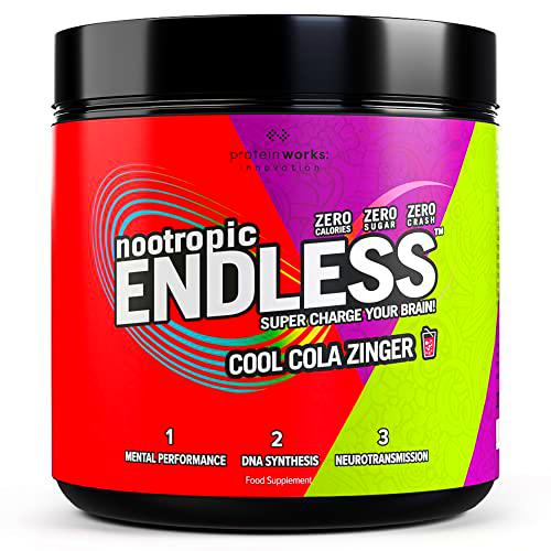 Endless Nootropic | Cool Cola Zinger | Mejora de la concentración y la energía | Potenciador del cerebro | Sin azúcar y Zero Crash | Protein Works | 300g