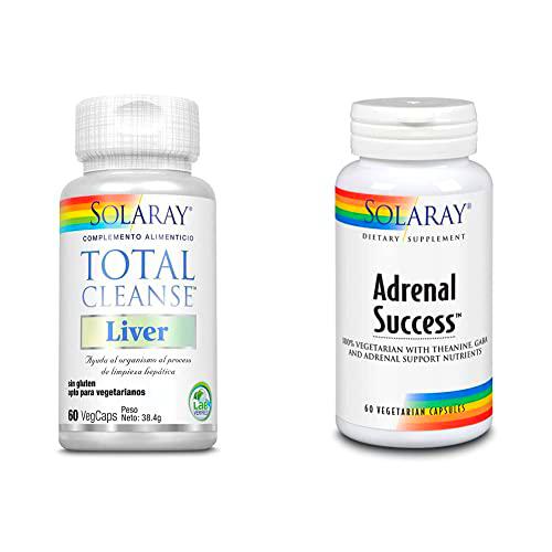 Solaray Total Cleanse Liver | Cardo mariano, diente de león y más para un apoyo al proceso &amp; Adrenal Success | Adaptógenos Herbarios + GABA &amp; L-Theanine para un apoyo saludable al estrés | 60 VegCaps