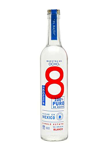 TEQUILA OCHO - Tequila Blanco, Tequila 100% Agave, 40% Volumen de Alcohol, 50 cl