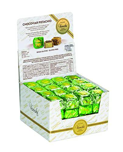 Venchi - Caja Expositora de Bombones Chocoviar - Chocolate Negro Relleno de Gianduia de Pistacho y Pistachos Enteros