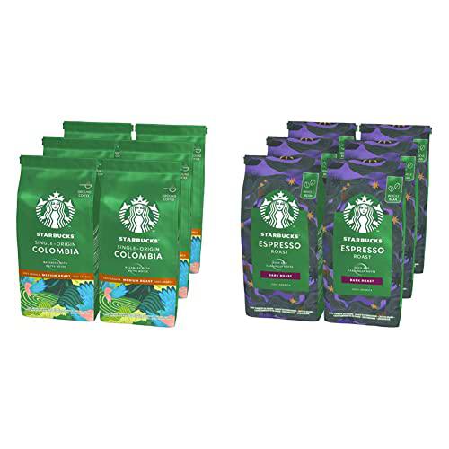 Starbucks Single Origin Colombia Café molido De Tostado Medio 6 Bolsa de 200g &amp; Espresso Dark Roast Café De Grano Entero De Tostado Intenso 6 Bolsa de 200g