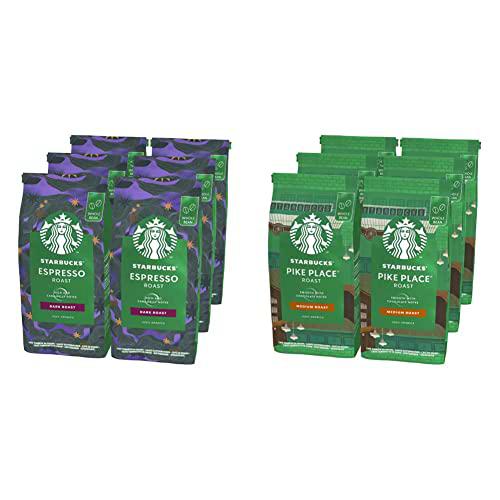 STARBUCKS Espresso Dark Roast Café De Grano Entero De Tostado Intenso 6 Bolsa de 200g &amp; Pike Place Café De Grano Entero De Tostado Medio 6 Bolsa de 200g