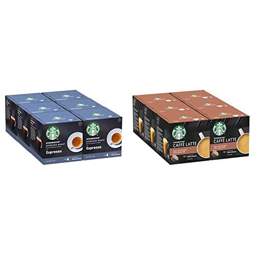 STARBUCKS Espresso Dark Roast De Nescafe Dolce Gusto Cápsulas De Café De Tostado Intenso 6 X Caja De 12 Unidades &amp; Caffe Latte de Nescafe Dolce Gusto Cápsulas de café