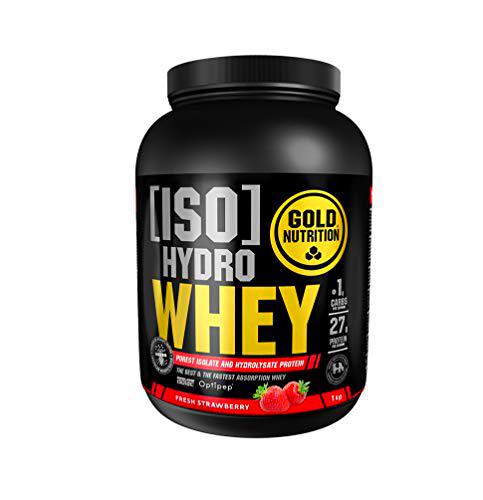 Goldnutrition Iso Hydro Whey 1kg, Fresa, Crecimiento y Mantenimiento Muscular