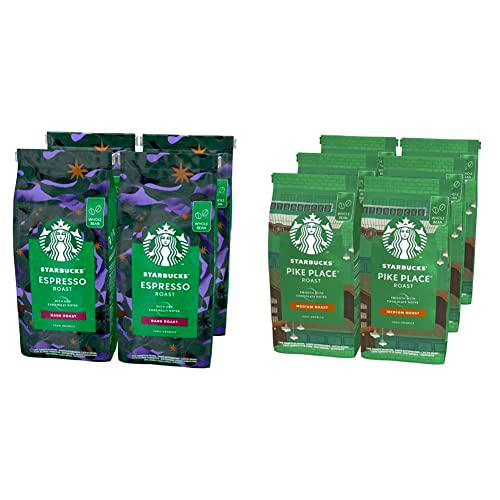 STARBUCKS Espresso Roast Café De Grano Entero De Tostado Intenso (4 Bolsa de 450g) &amp; Pike Place Café De Grano Entero De Tostado Medio 6 Bolsa de 200g