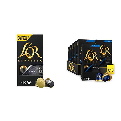 L'Or Espresso Café Onyx Intensidad 12 - 100 cápsulas de aluminio compatibles con máquinas Nespresso (R) (10 Paquetes de 10 cápsulas) &amp; Espresso Ristretto Decaffeinato