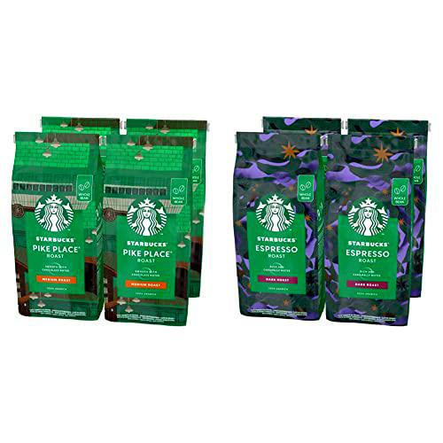 STARBUCKS Pike Place Café De Grano Entero De Tostado Medio (4 Bolsa de 450g) &amp; Espresso Roast Café De Grano Entero De Tostado Intenso (4 Bolsa de 450g)