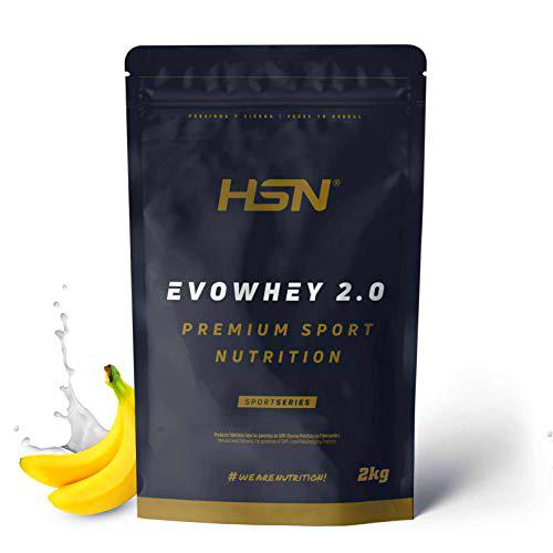 Concentrado de Proteína de Suero de HSN Evowhey Protein 2.0 | Sabor Plátano 2 Kg = 67 Tomas por Envase | Whey Protein Concentrate | No-GMO