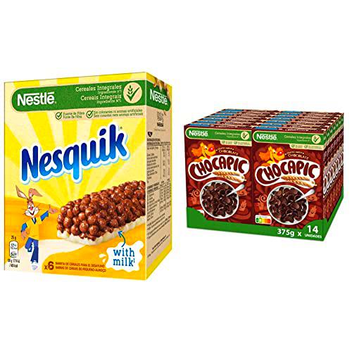 Cereales Nestlé Chocapic - 14 paquetes de 375 g + Regalo: Nestlé Barritas de Cereales Nesquik, 6 x 25g