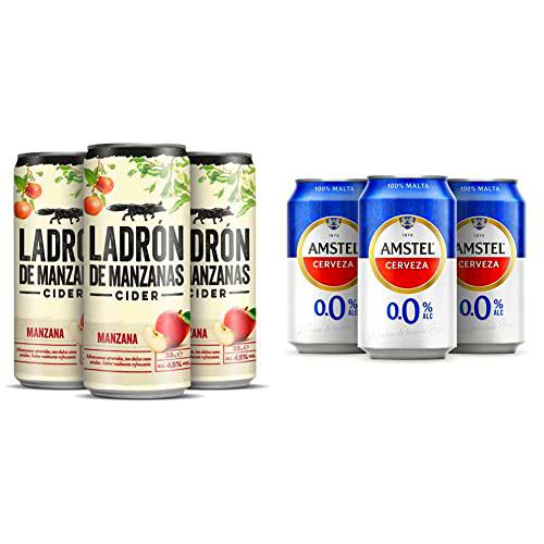 Ladrón de Manzanas Cider Pack Lata, 24 x 33cl &amp; Amstel 00 Cerveza Lager Sin Alcohol Pack Latas, 24 x 33cl