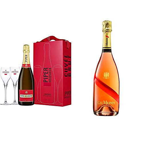 Piper Heidsieck Champagne Cuvée Brut - 75 cl - estuche con dos copas &amp; Mumm Grand Cordon Rosé Brut Champagne