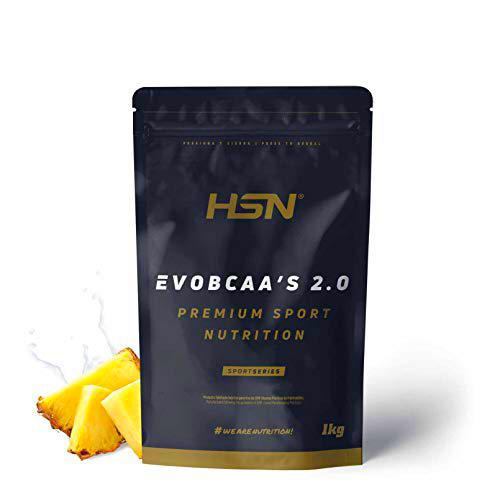 BCAA 12:1:1 con Glutamina de HSN Evobcaa's 2.0 | Sabor Piña 1 Kg = 91 Tomas por Envase de Aminoácidos Ramificados (Leucina + Valina + Isoleucina) | No-GMO