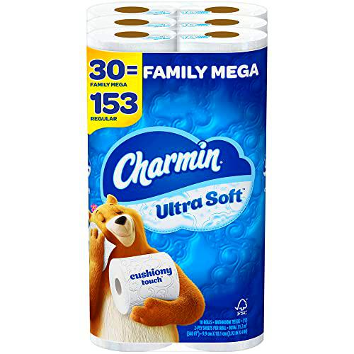 Charmin Papel higiénico ultra suave 30 Mega rollos familiares