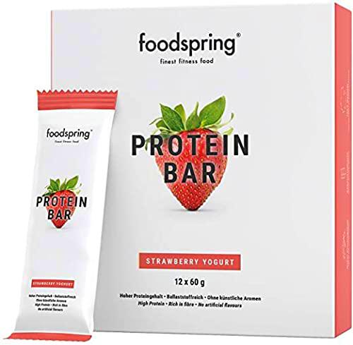 foodspring Barritas de Proteína, Sabor Fresa, Pack de 12 x 60g