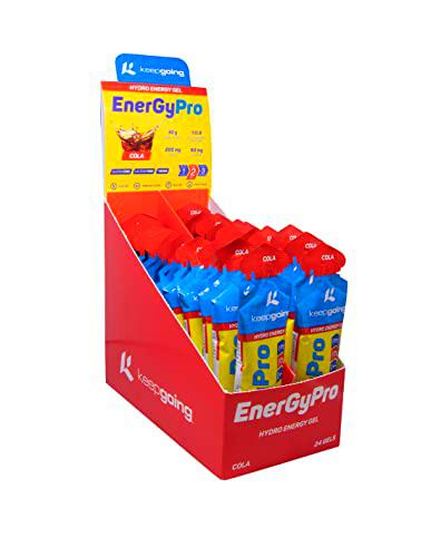 KeepGoing Gel Energético EnergyPro Sabor Cola | Geles Energéticos Ciclismo | Geles Energéticos Running | Gel Energético con Cafeína | Energy Gel | Gel de Maltodextrina | Caja 24 Uds