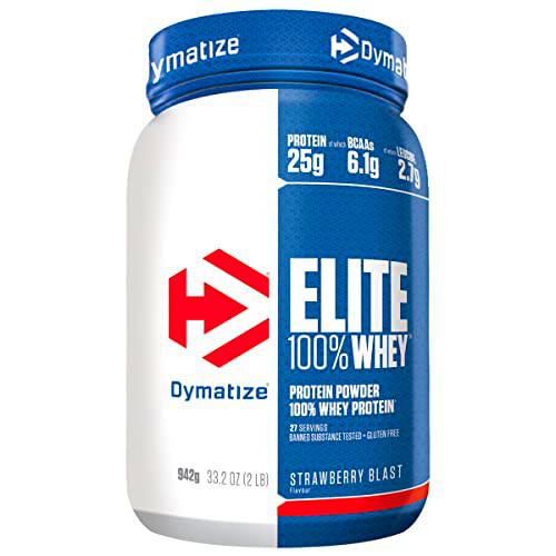 Dymatize Elite 100% Whey Strawberry Blast 942g - Pulverizador de alta Poteína y Baja Azúcar + Proteína de Suero y BCAA