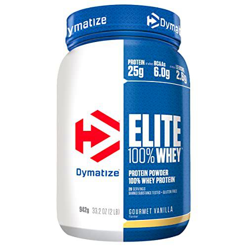 Dymatize Elite 100% Whey Vanilla Gourmet 942g - Pulverizador de alta Poteína y Baja Azúcar + Proteína de Suero y BCAA