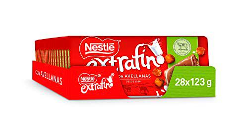 Nestle Extrafino Tableta de Chocolate con Leche y Avellanas 123 g, sin Gluten