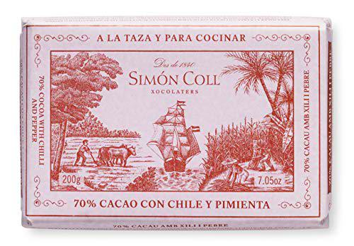 Chocolates Simón Coll Pack de 20 Tabletas de Chocolate a la taza 70% Cacao con Chili y Pimienta 200gr