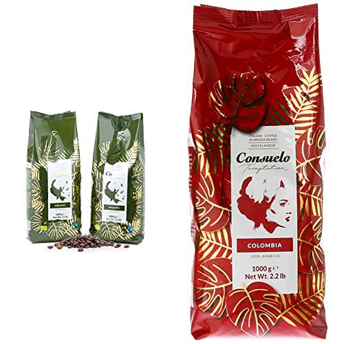 Café orgánico en grano Consuelo de comercio justo, 2 paquetes de 1 kg &amp; Café de Colombia en grano 