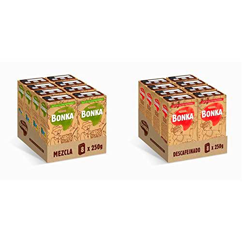 Bonka Café Molido Mezcla 70/30 250 g - 8 paquetes &amp; Café Molido Descafeinado 250 g