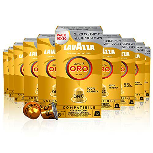 Lavazza Qualità Oro, 100% Arábica, Cápsulas de Aluminio Compatibles con Nespresso