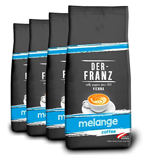 DER-FRANZ - Café Melange, granos enteros, 1000 g (paquete de 4)