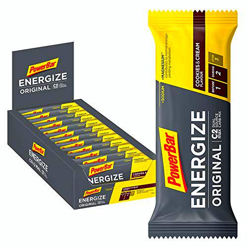 PowerBar Energize Original Cookies &amp; Cream 25x55g - Barra de alta Energía de Carbono + C2MAX Magnesio y Sodio