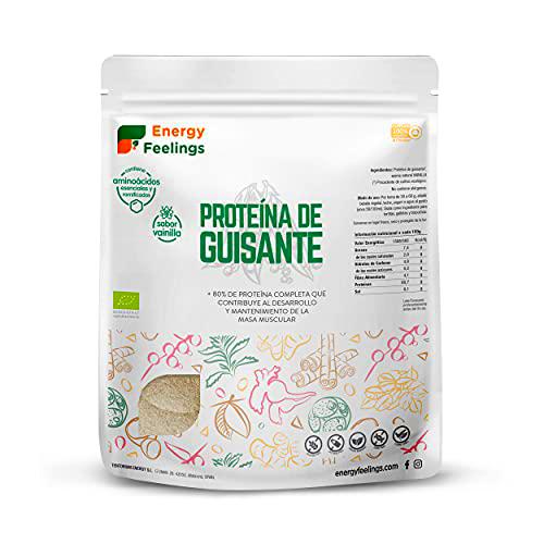 Energy Feelings Proteína de Guisante en Polvo Sabor Vainilla | 81% Proteína Vegana Ecológica Sin Gluten Sin Lactosa Sin Azúcar Añadido | Proteína para ganar Masa Muscular y Control de peso | 1Kg