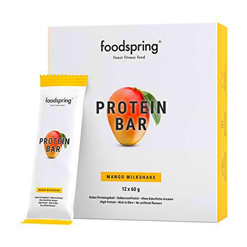 foodspring Barritas de Proteína, Sabor Mango, Pack de 12 x 60g