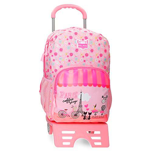 Roll Road Coffee shop Mochila Escolar con Carro Rosa 31x42x13 cms Poliéster 16,93L