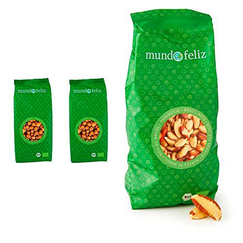 Mundo Feliz - Nueces de Brasil ecológicas enteras, 2 bolsas de 500 g &amp; Avellanas ecológicas crudas