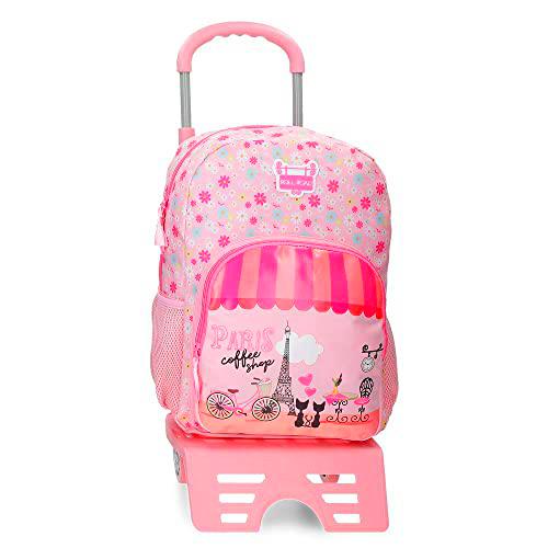 Roll Road Coffee shop Mochila Escolar con Carro Rosa 30x40x13 cms Poliéster 15,6L