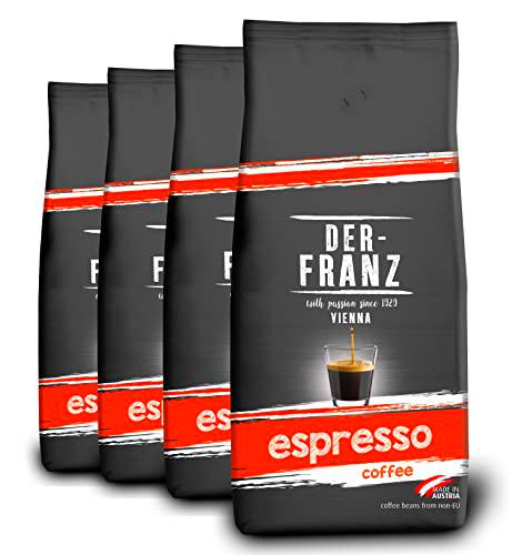 DER-FRANZ - Café espresso, granos enteros, 1000 g (paquete de 4)