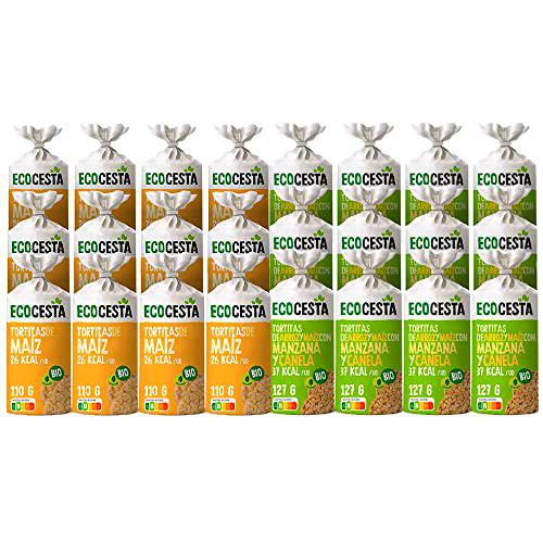 Ecocesta Pack de 6 unidades de 127 g de tortitas ecológicas de arroz integral y maíz con manzana y canela + Pack de 12 unidades de 110 g de tortitas ecológicas de maíz