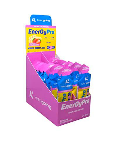 KeepGoing - Gel Energético EnergyPro Sabor Fresa-Plátano 24 uds x 40g | Energy Gel Ciclismo y Running | Ratio 1:0,8 Maltodextrina: Fructosa