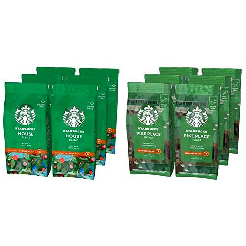 Starbucks House Blend Café Molido De Tostado Medio 6 Bolsa de 200g &amp; Pike Place Café De Grano Entero De Tostado Medio 6 Bolsa de 200g