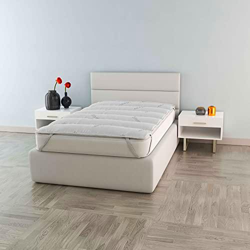 Italian Bed Linen Silver topper alcochado con bandas de goma,120x195cm,blanco