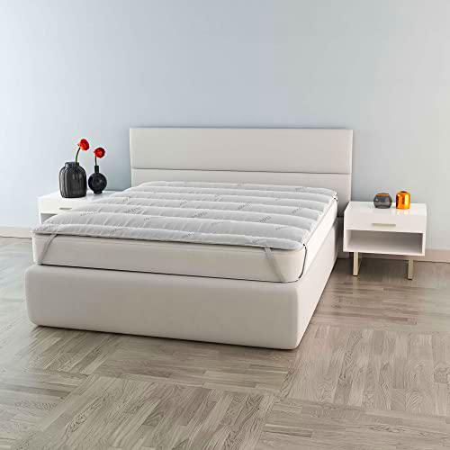 Italian Bed Linen Silver topper alcochado con bandas de goma,165x195cm,blanco